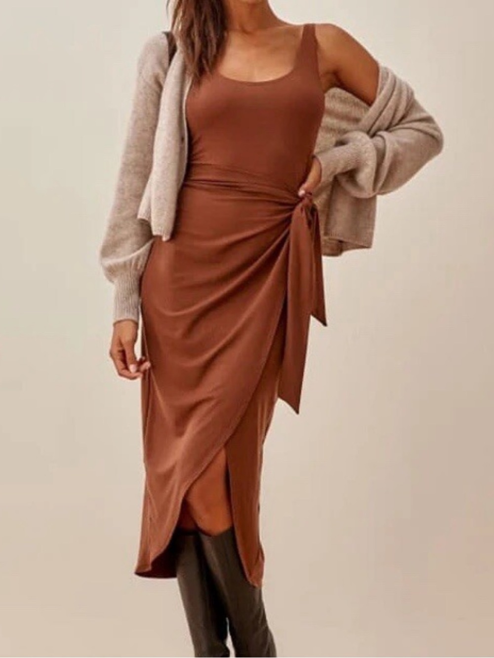 Reformation Brown Tie-Waist Midi Dress